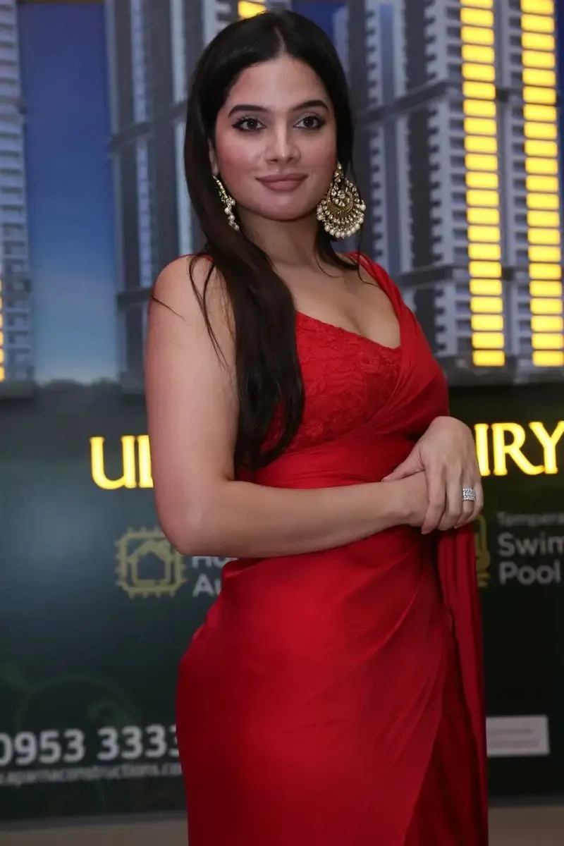 Tollywood Actress Tanya Hope in Red Saree at Weapon Movie Press Meet